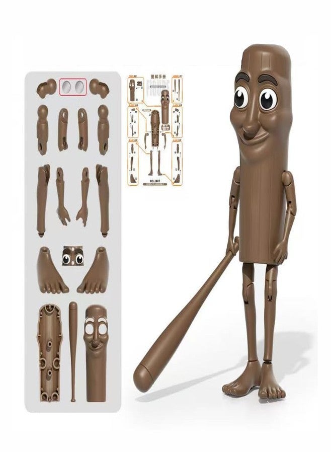 QIQVERT Tung Tung Tung Sahur Toy Action Figure Anime with Magnet Italian Brainrot Toys 3D Printed Articulated Model with Bat Funny Viral Action Figure Gift Collectibles Brown - Image 1